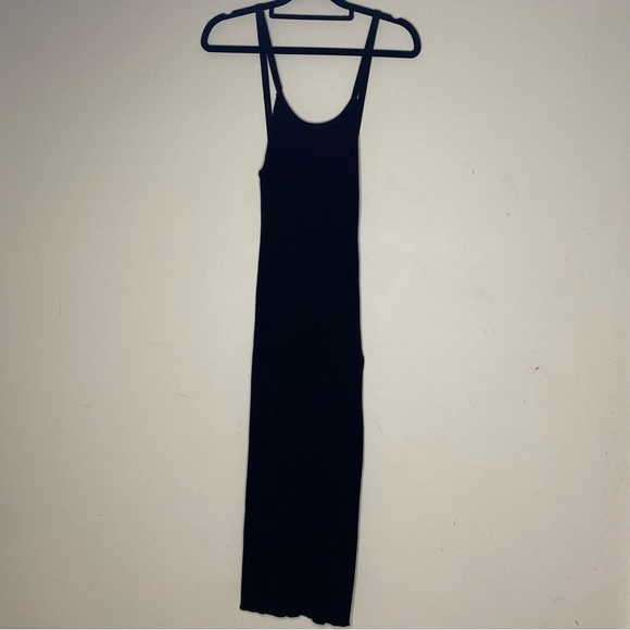 Black Knit Midi Dress with Slit - Size 8 - Picture 2 of 4